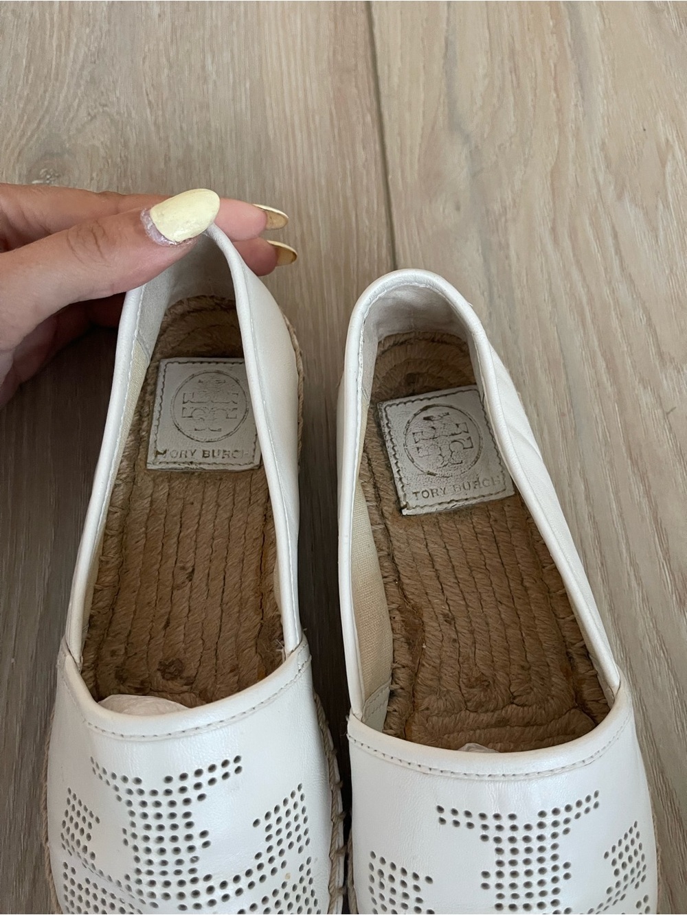 Tory Burch White Perforated Logo Espadrille Flats - Picture 3 of 7